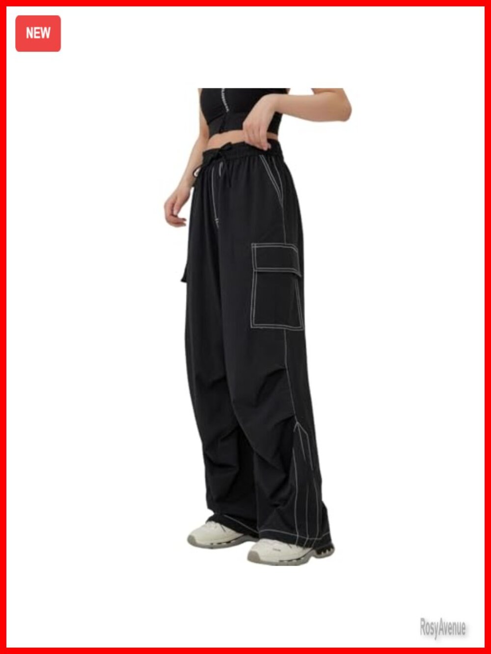 High Waisted Baggy Cargo Pants Y2K Parachute Pants Wide Leg Joggers Streetwear - Picture 7 of 7
